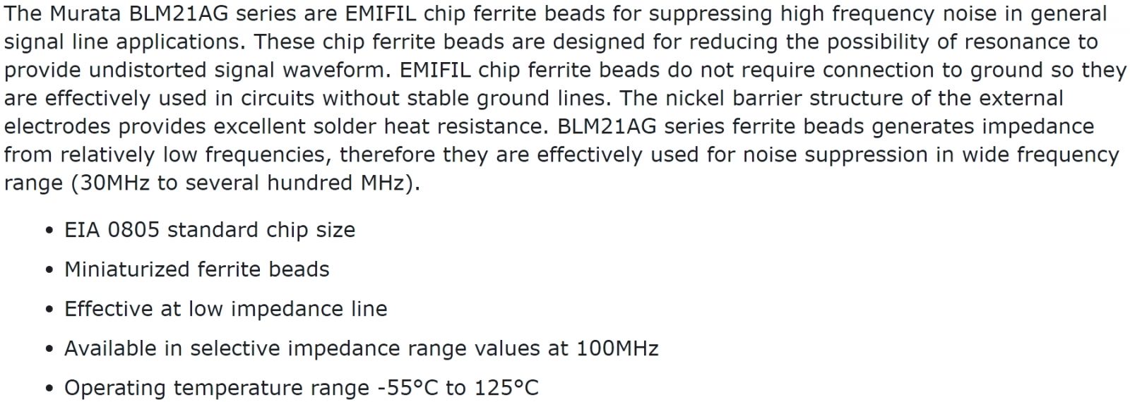 פריטים לאלקטרוניקה MURATA SMD FERRITE 0805 BLM21 TEXT